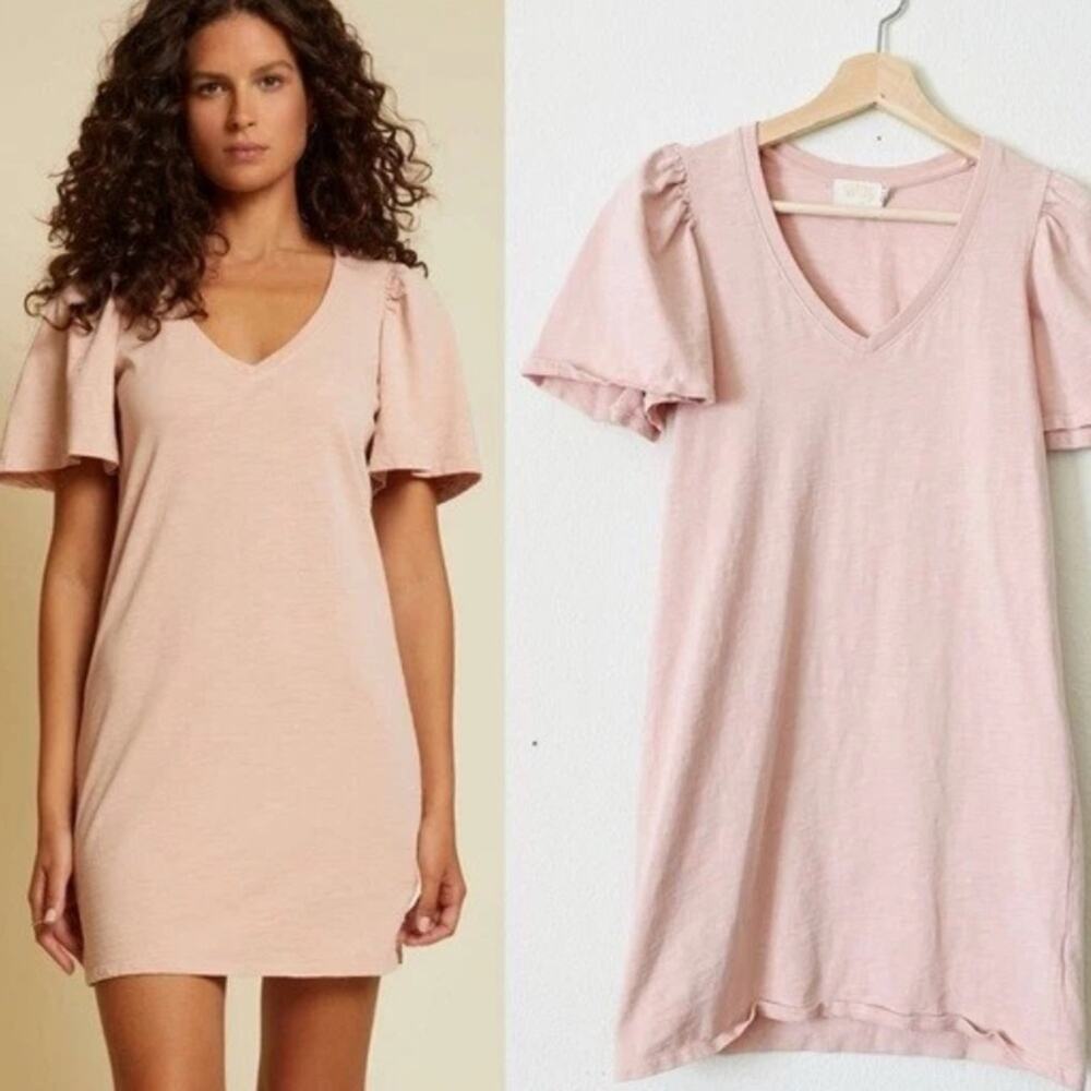 Nation LTD Mallory Flutter Sleeve Shirt Dress in light pink size Xs.
